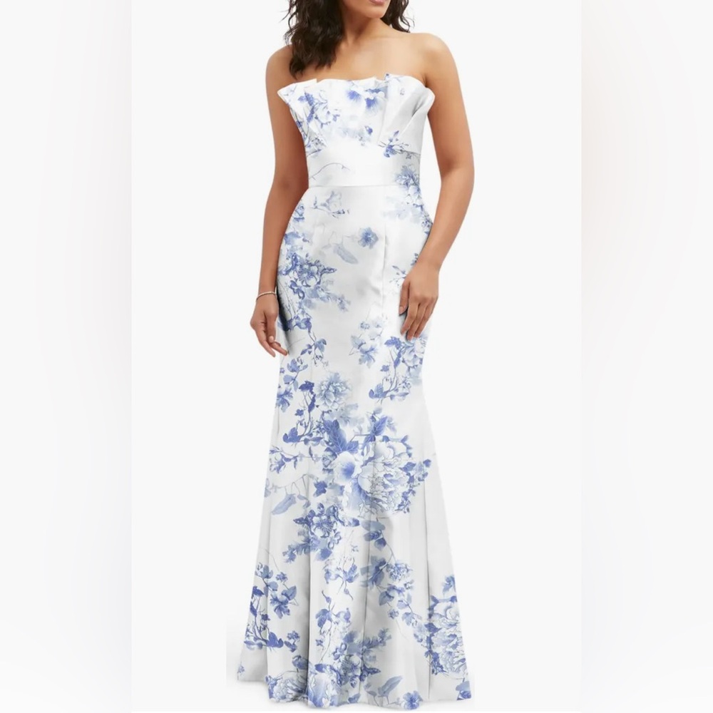 ALFRED SUNG Floral Blue and White Women's Dress